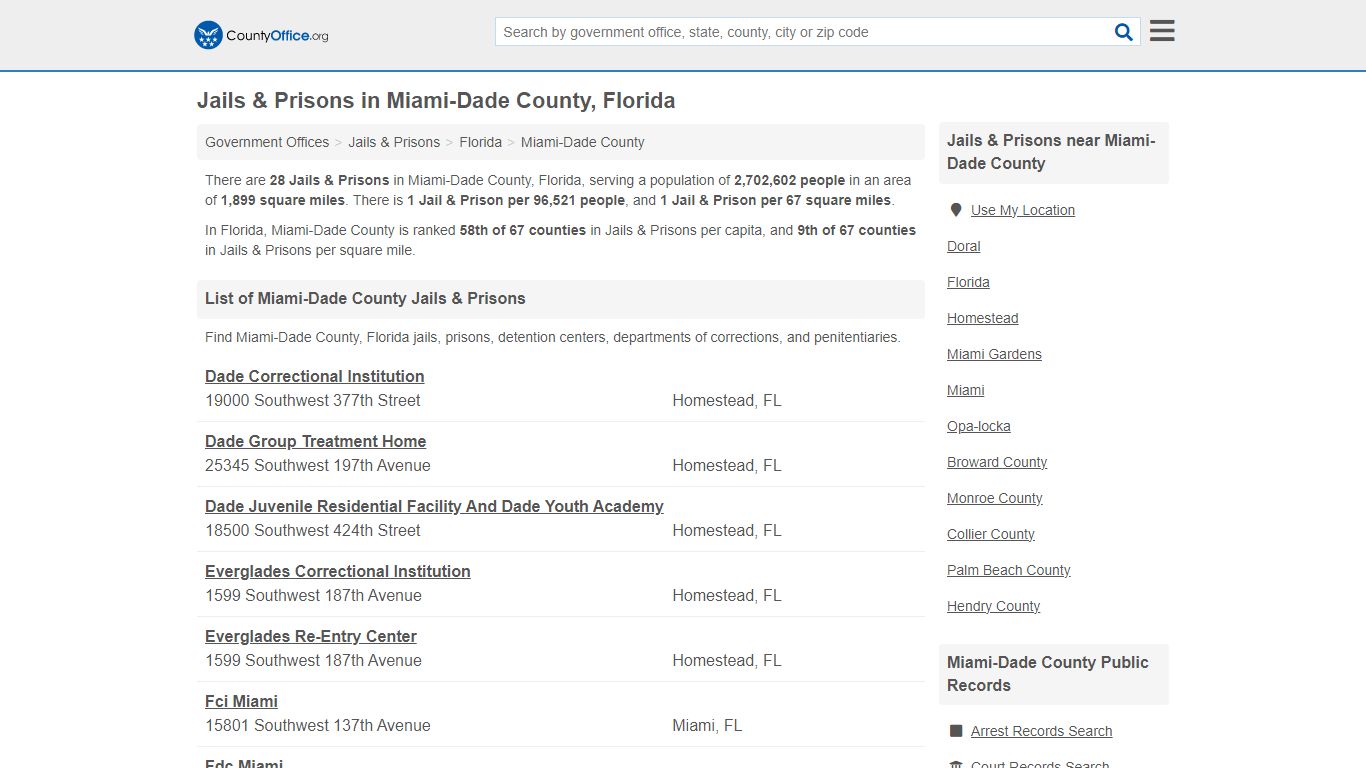 Jails & Prisons - Miami-Dade County, FL (Inmate Rosters & Records)